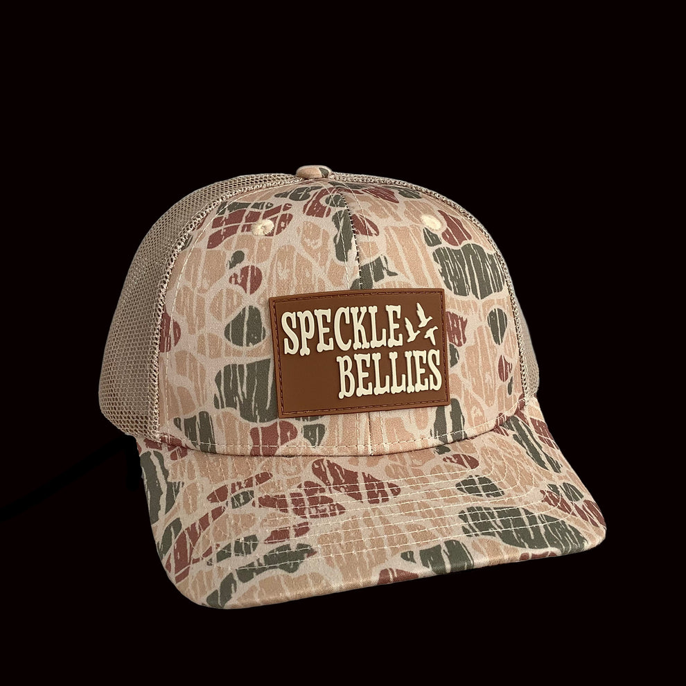 Speckle Bellies Circle Logo Leather Patch- Natural Camo