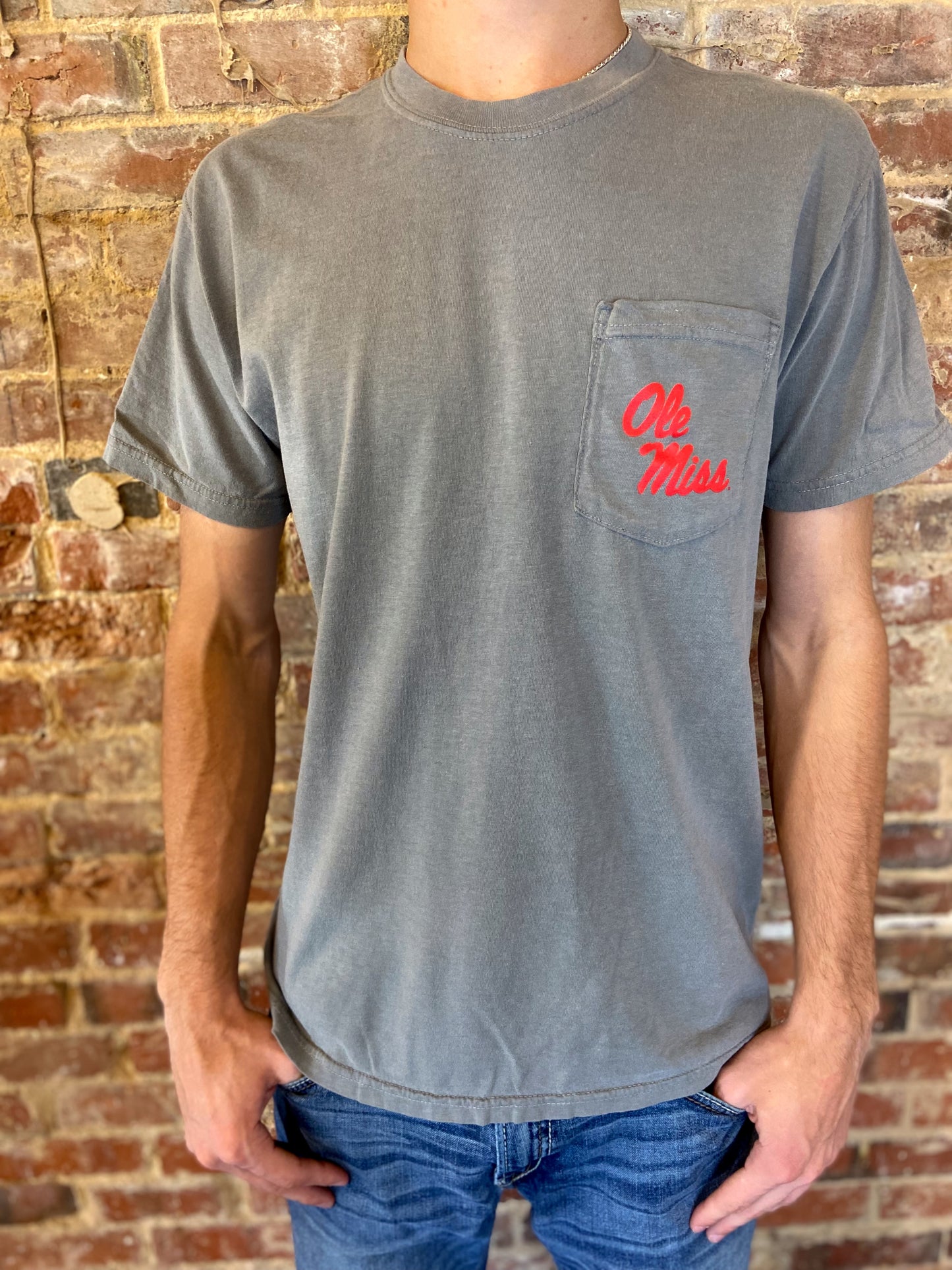 Script Ole Miss Antlers Pocket Tee