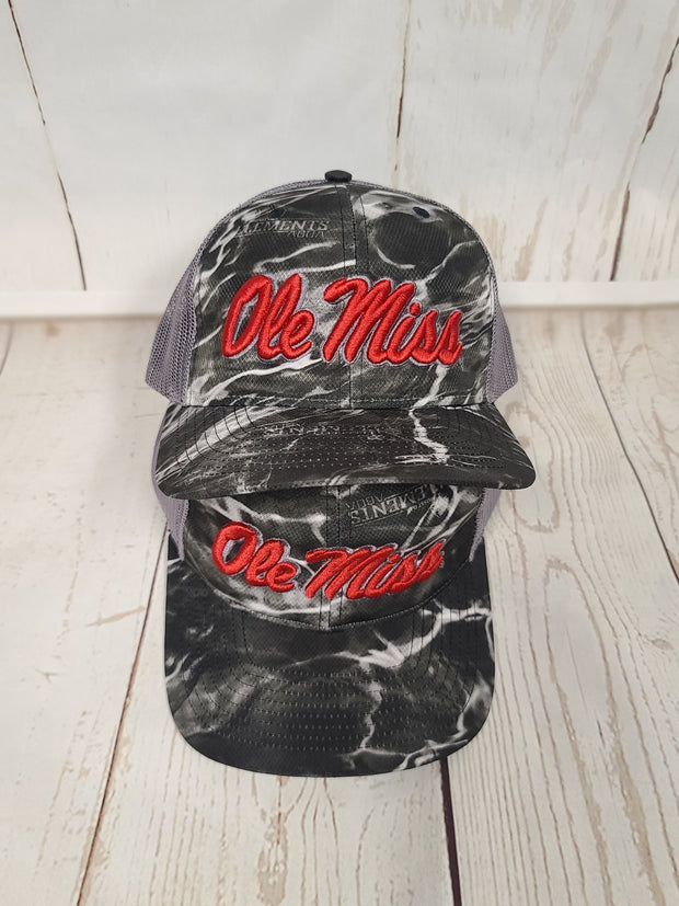 Script Ole Miss Puff Black Tip/Charcoal Cap with Red