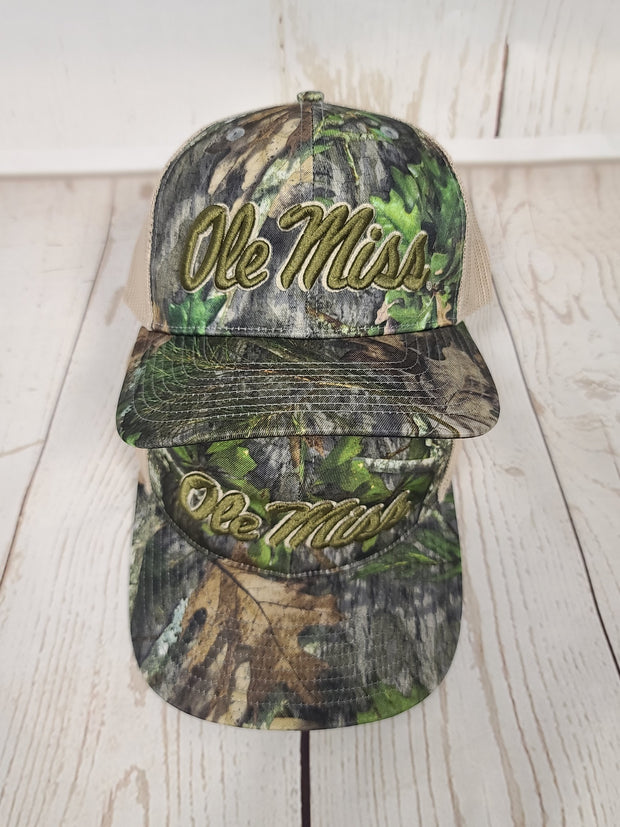 Script Ole Miss Puff Obsession/Khaki Cap with Olive