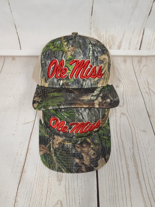 Script Ole Miss Puff Obsession/Khaki Cap with Red